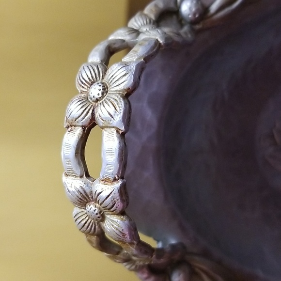 RODNEY KENT CREATION 404 HAND WROUGHT TULIP MOTIF ALUMINUM HANDLED TRAY - Picture 3 of 4